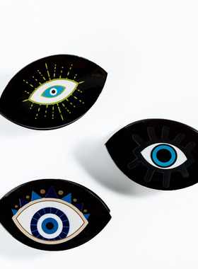 恶魔之眼Evileye发夹抓夹 黑色亚克力蓝眼睛印花盘发发饰Hairclip