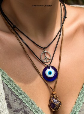 天然石evileye恶魔之眼项链