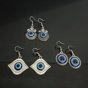 蓝眼睛法蒂玛手掌合金耳坠 Eye 波西米亚风恶魔之眼耳环 Evil