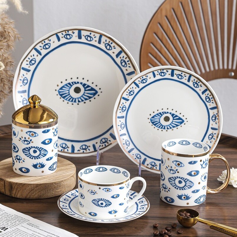 手绘恶魔之眼手掌陶瓷餐盘