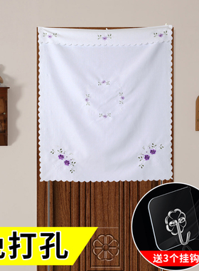 绣花白门帘免打孔遮挡帘卧室家用半截门帘饭店厨房长帘老式布门帘