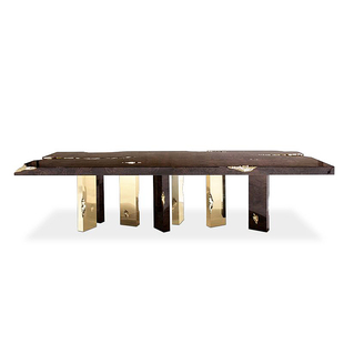 葡萄牙轻奢风高端不锈钢实木餐桌别墅大户型现代奢华长餐桌可定制