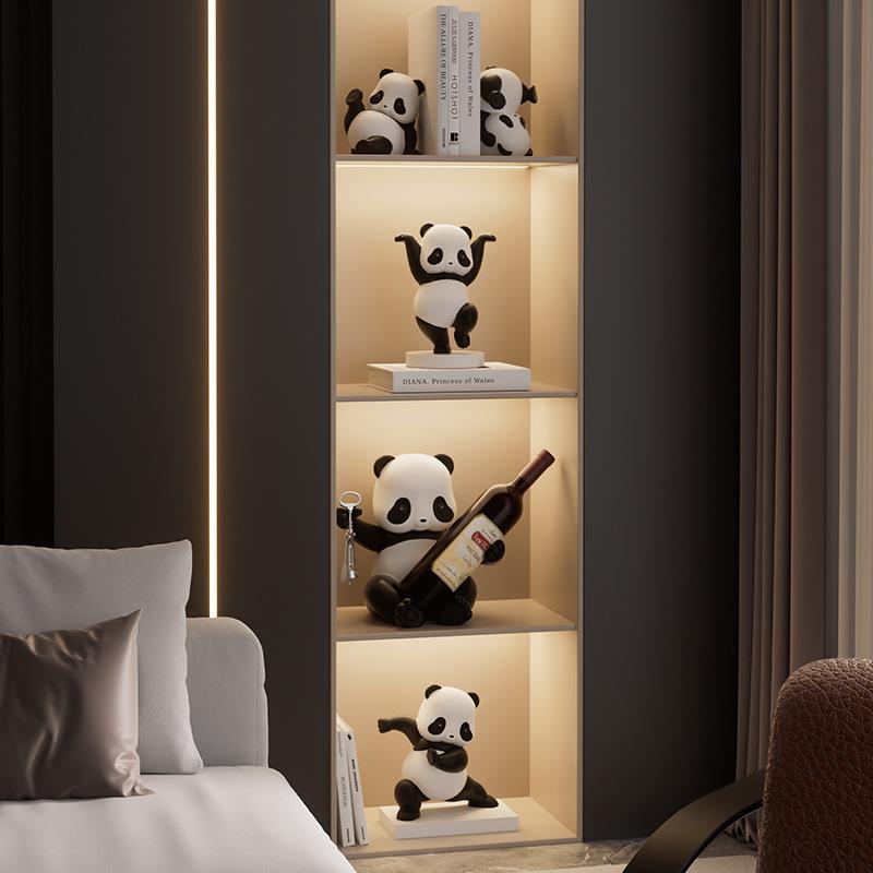 高端大气客厅熊猫酒柜摆件轻奢家居电视柜玄关办公桌面工艺装起起