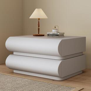 奶油风实木带灯床头柜简约现代法式极简网红创意白月半三抽床边柜