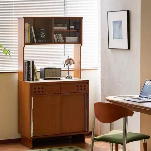 实木复古风小户型餐边柜岩板茶水柜客厅收纳柜储物置物柜餐厅橱柜