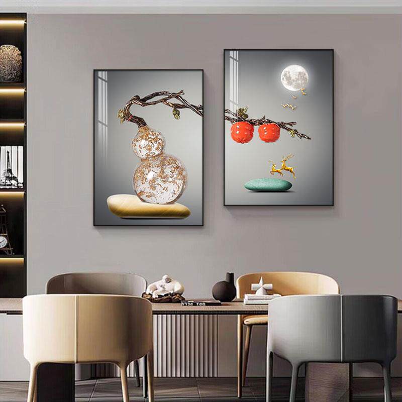 现代简约餐厅装饰画轻奢艺术个性饭厅挂画客厅餐桌壁画厅两联画