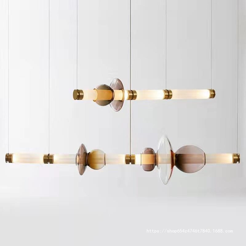 长条彩色玻璃餐厅灯设计师北欧样板展厅工作室吧台别墅泡泡球吊灯