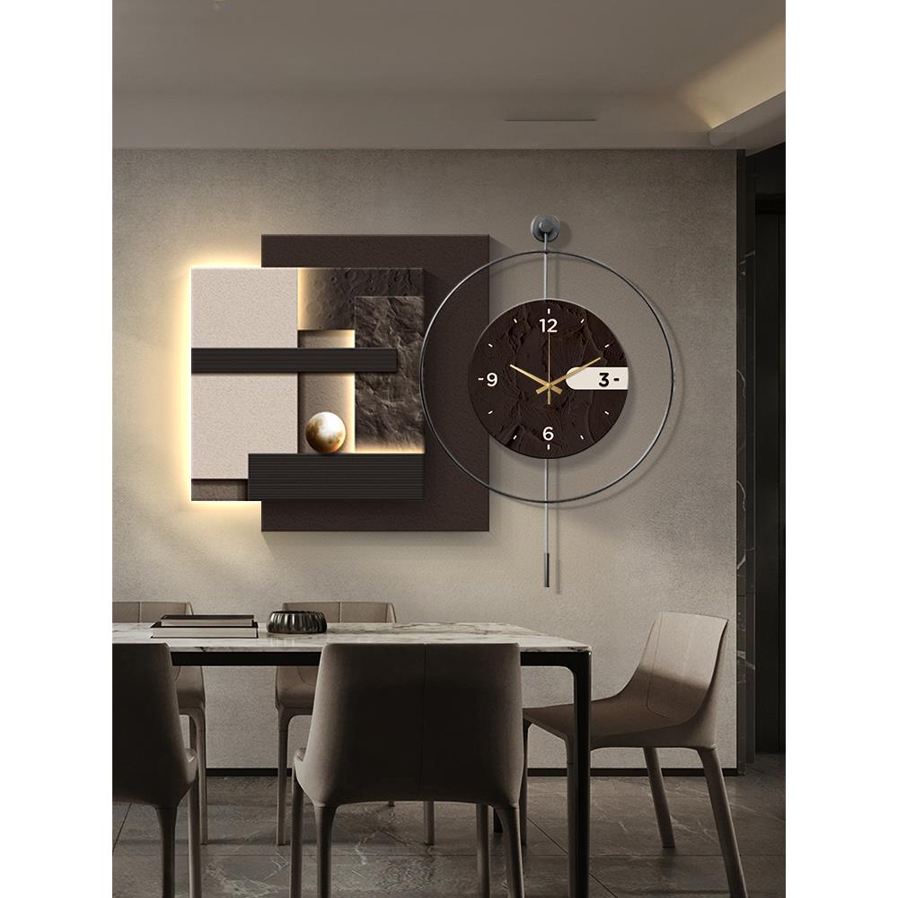 意式极简餐厅装饰画带钟表轻奢高级感饭厅壁画灯光画2025新款挂画