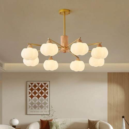 法式简约奶油现代棉花吊灯客厅主灯柿子餐厅卧室2025原木新款灯具