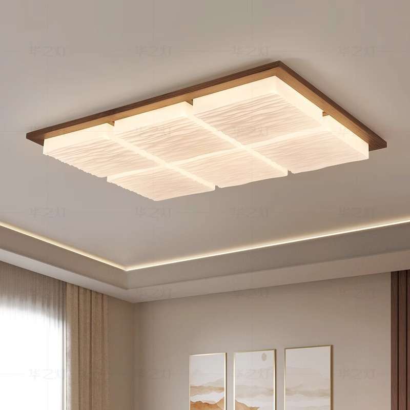 全光谱光源黑胡桃木客厅主灯新中式简约大厅灯卧室中古风吸顶灯