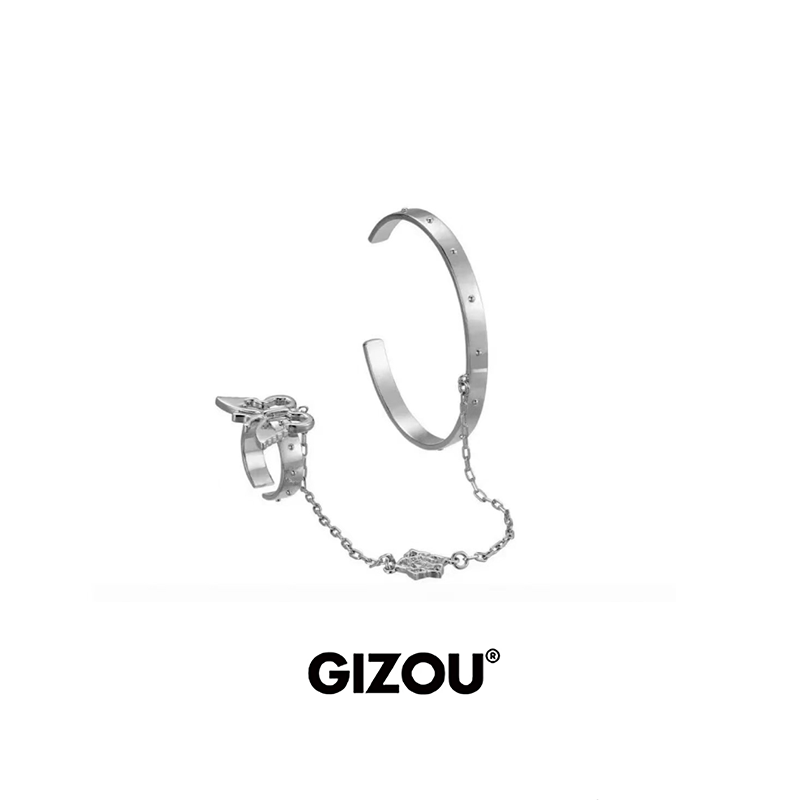 蝴蝶链条925银手镯男开口戒指