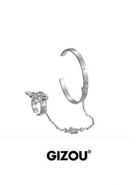 蝴蝶链条925银手镯男开口戒指