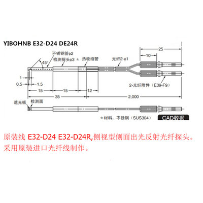 侧视侧式侧面反K射光纤FU-31 E32-D24 PR-24L D24R 90度出光