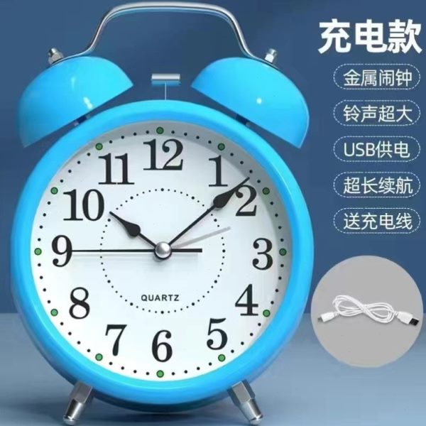 可充电家用闹铃 声卧室客厅时钟床头超大宿舍学生用夜光小闹钟