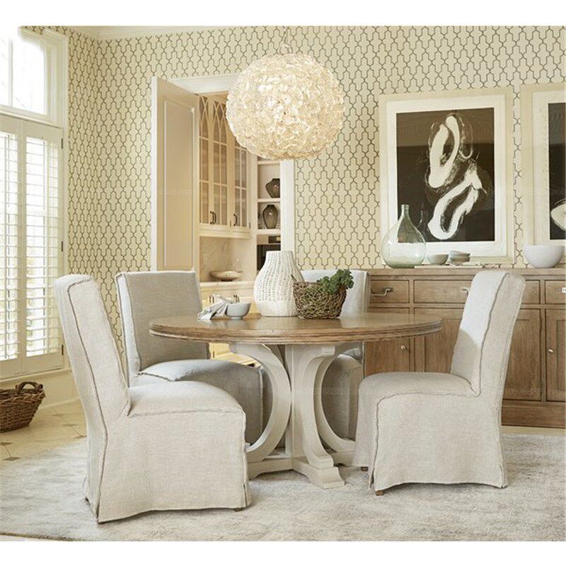 美式乡村实木餐桌椅组合法式新古典橡木小户型餐厅圆形饭桌家具