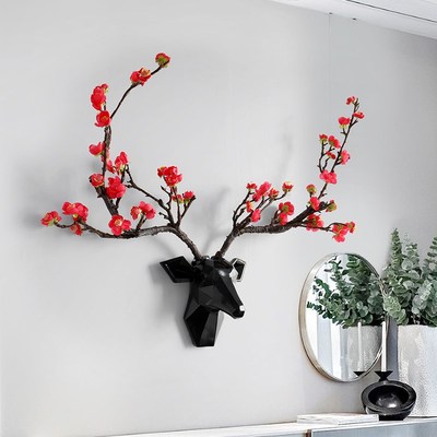 招财鹿头壁挂玄关梅花电视背景墙客厅挂件墙上装饰品高档简约现代
