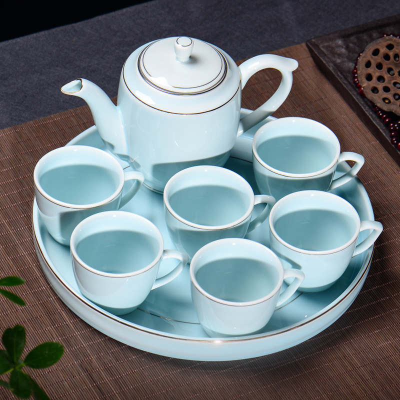 陶瓷有耳功夫茶具套装家用大容量过滤网茶壶带把防烫茶杯干泡茶台