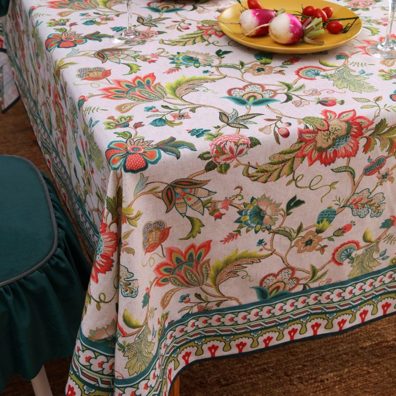 如琪亚麻餐桌布艺防水免洗高级感美式田园家用长方形圆桌茶几台布