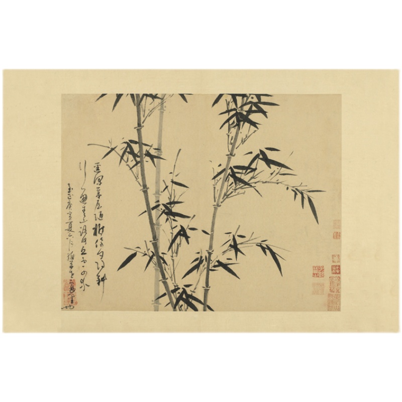 新中式装饰画吴镇墨竹谱册竹报平安花鸟画挂画客厅沙发玄关画国画