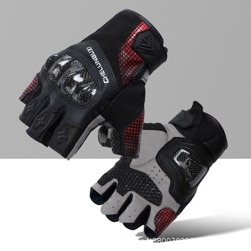 车轮不息摩托车手套夏季半指碳纤维防摔透气手套机车装备骑行手套