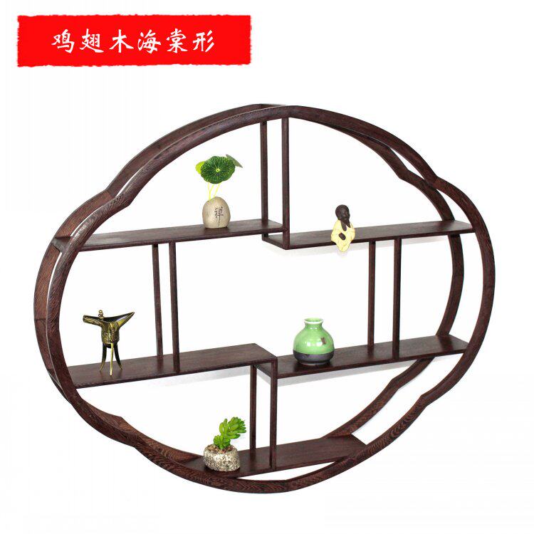 鸡翅木挂墙博古架壁挂式扇形置物架实木中式多宝阁茶壶架古董架子