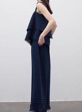 FUSS 蓝色伊甸园_重工蕾丝层次H拼接_普鲁士蓝仿麻度假套装