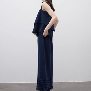 FUSS 蓝色伊甸园_重工蕾丝层次H拼接_普鲁士蓝仿麻度假套装