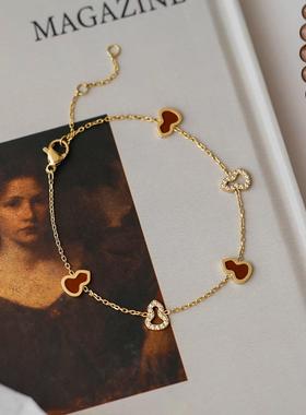 高质不掉色~QYK新中复古红葫芦品式镶微手链女小众设计感高级轻奢