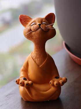 气定神RNI闲打坐参禅意搞笑盆猫摆件猫桌面动物多肉植物景创装饰