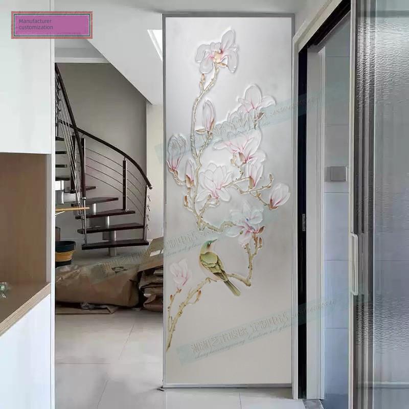 定制钢化艺术玻璃关隔断屏风玄关客厅入厅玄户隔89877断门玻璃花