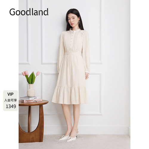 Goodland美地女装法式镂空立体绣花连衣裙2026秋季新款LC36305060