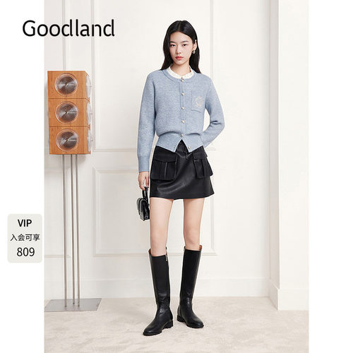 Goodland美地女装法式花边针织开衫女短款2025冬新品LC35506280