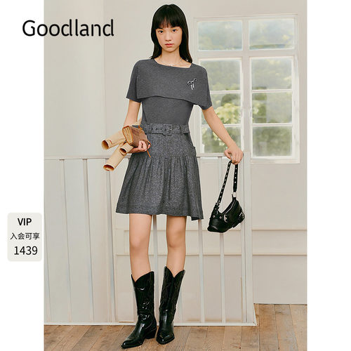 Goodland美地法式一字领披肩连衣裙女2026秋季新款LC36306017