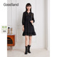黑色天丝法式 新款 系带连衣裙LC35305260 2025秋季 Goodland美地女装