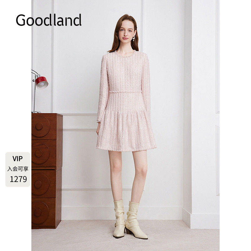 Goodland美地法式轻奢小香风蛋糕裙2026冬季新款连衣裙LC36505010