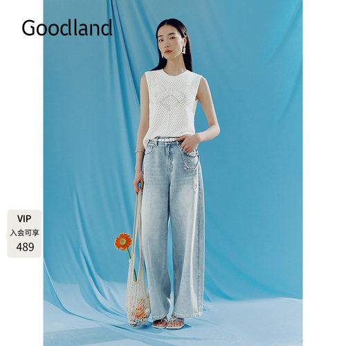 Goodland美地女装2026春季新款棉质镂空针织背心LC36104020