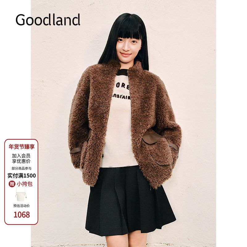 Goodland美地100羊毛仿皮毛一体羊羔毛外套女短款LC64510020,女装/女士精品,毛呢外套,淘宝优惠券,粉丝福利购,淘宝优惠卷