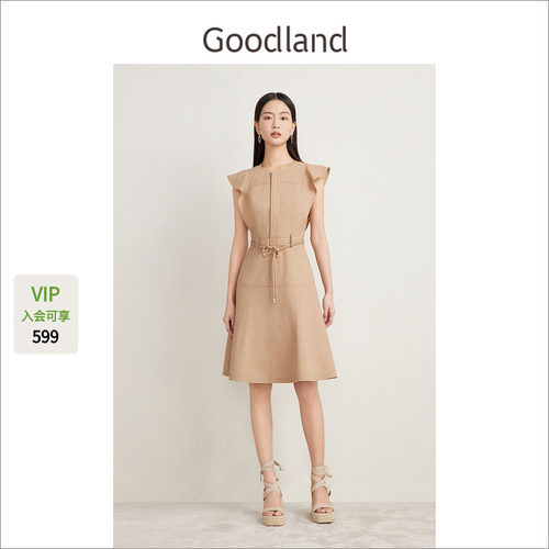 goodland法式收腰A摆通勤连衣裙