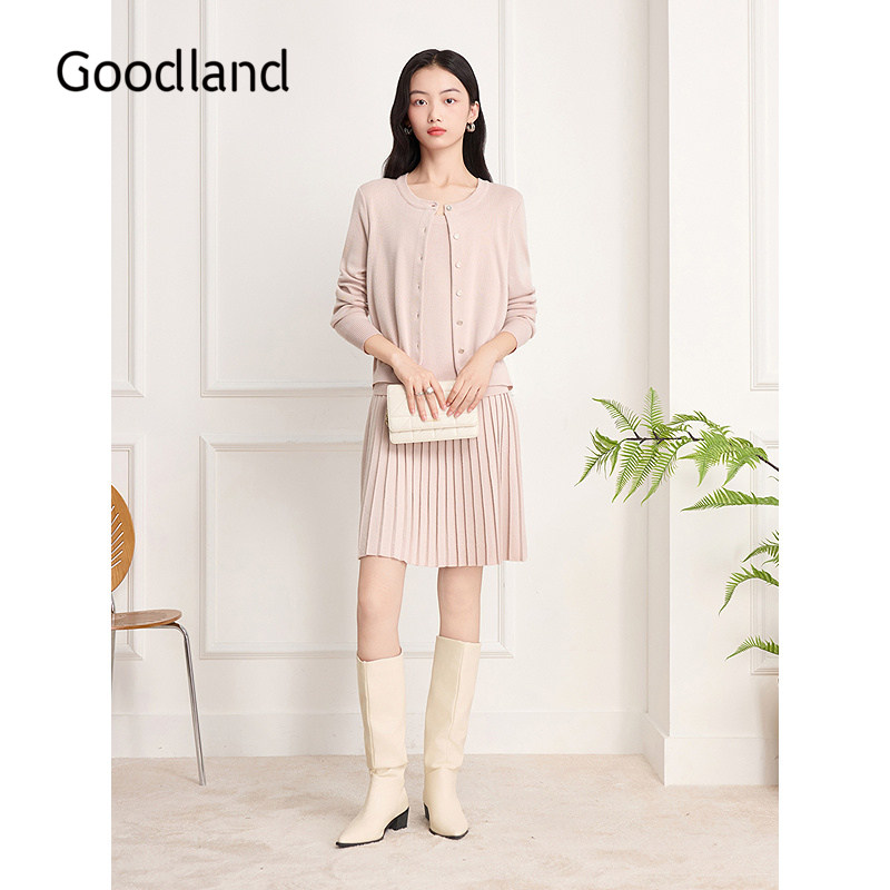Goodland美地气质法式假两件开衫针织连衣裙2025冬新款LC35506307