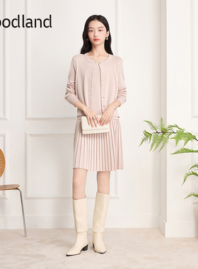 Goodland美地粉色法式假两件开衫针织连衣裙2025冬新款LC35506307