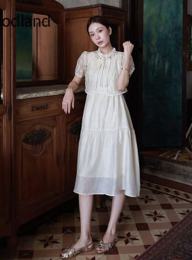 Goodland美地新中式蕾丝天丝醋酸两件套连衣裙女夏季LC35205870