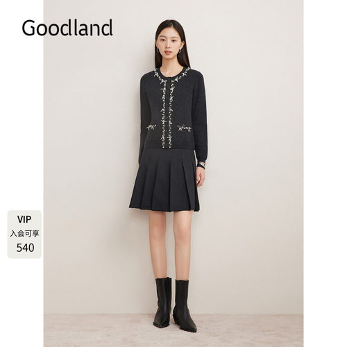 Goodland美地女装2024年冬季新款羊毛混纺珠链小香风毛针织衫