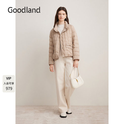 Goodland美地2024年冬季新款泡芙感小立领鸭绒羽绒服女短款