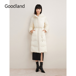 暗纹国风提花收腰连帽羽绒服 中式 Goodland美地2024年冬季 新款