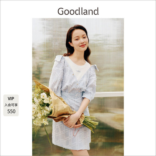Goodland美地夏季设计感衬衫裙假两件连衣裙短款