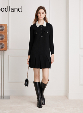 Goodland美地珍珠可拆卸翻领针织连衣裙2025冬季新款LC35506597