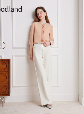 Goodland美地女装棉质法式花边长袖衬衫上衣2025秋新款LC35370040