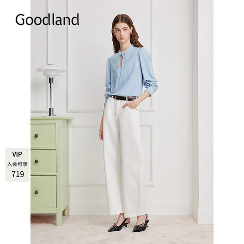 Goodland美地白色弯刀牛仔裤女休闲风2026春季新款LC36120130