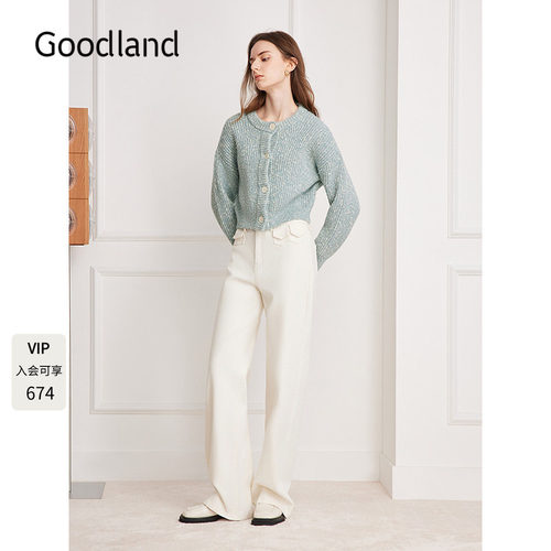 Goodland美地优雅法式羊毛针织开衫外套女2025冬新款LC35506650