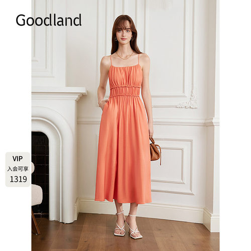 Goodland美地法式度假风吊带连衣裙女夏季莱赛尔亚麻LC36105270